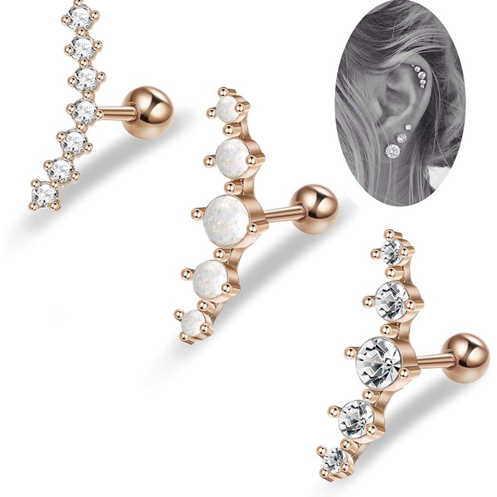 LOLIAS 3pc Rose Gold 16 gauge cartilage earrings
